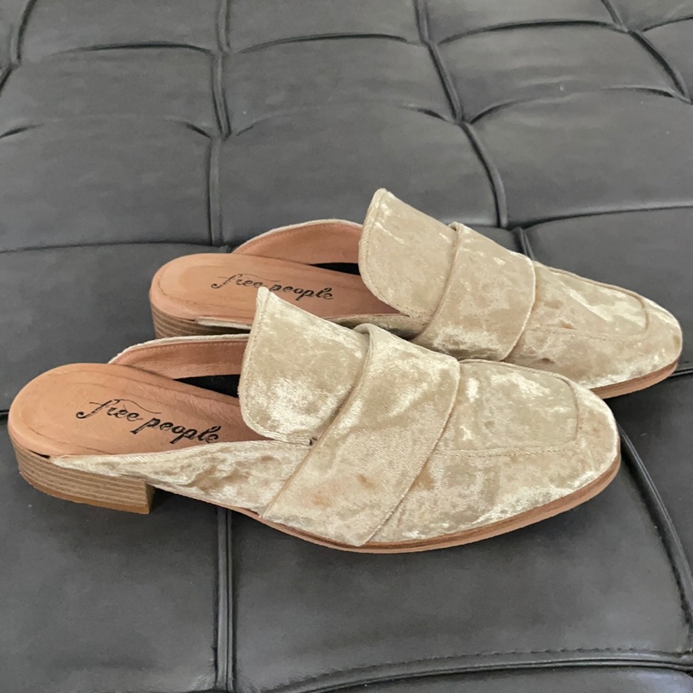 Free people mustard crushed velvet loafers